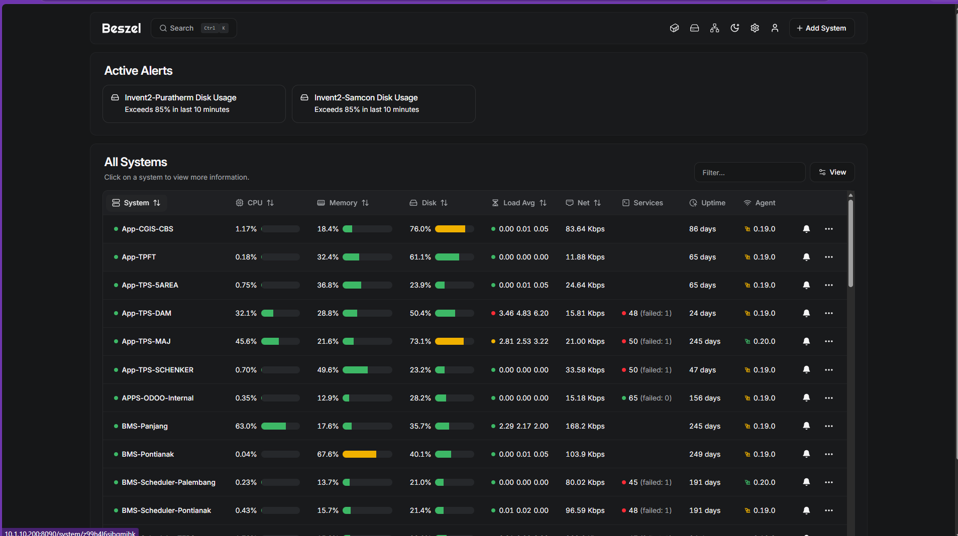 Investigasi log & alert pada backend PocketBase Beszel